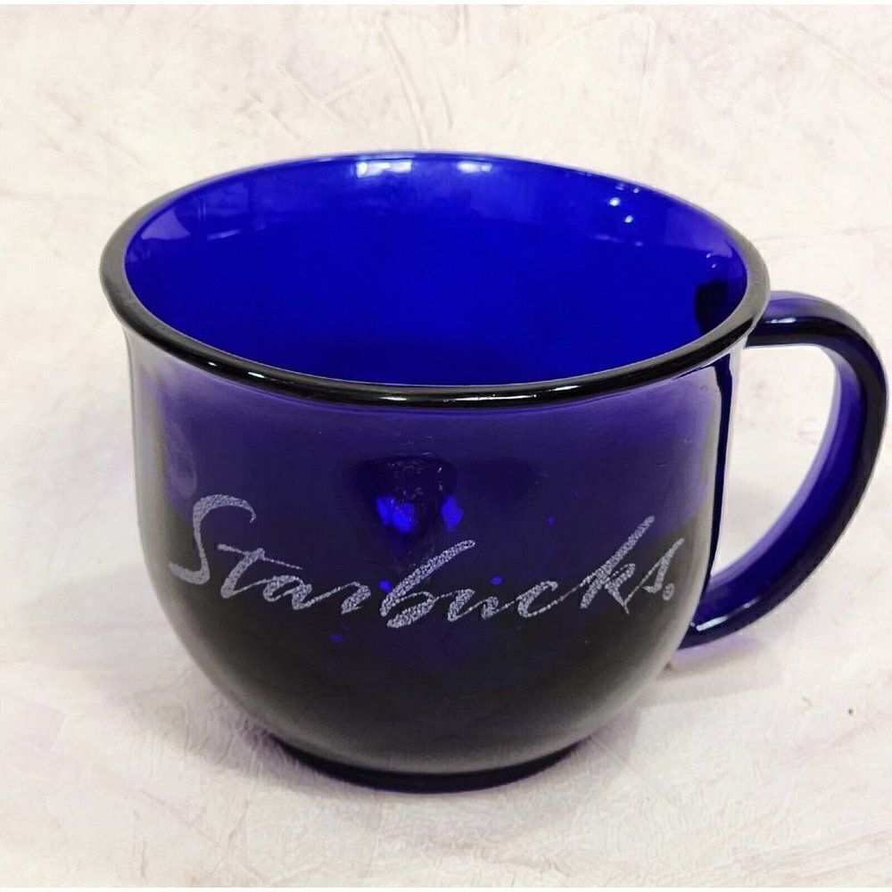 Starbucks‎ Logo Glass Coffee Mug 16 oz cobalt blue sparkly script